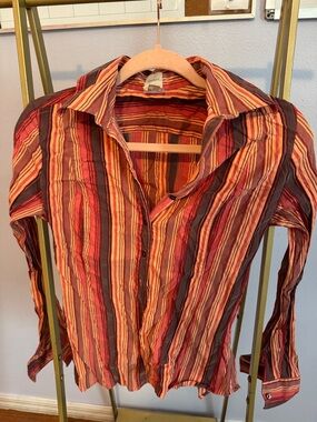 Striped Button-Down Shirt in Red & Brown